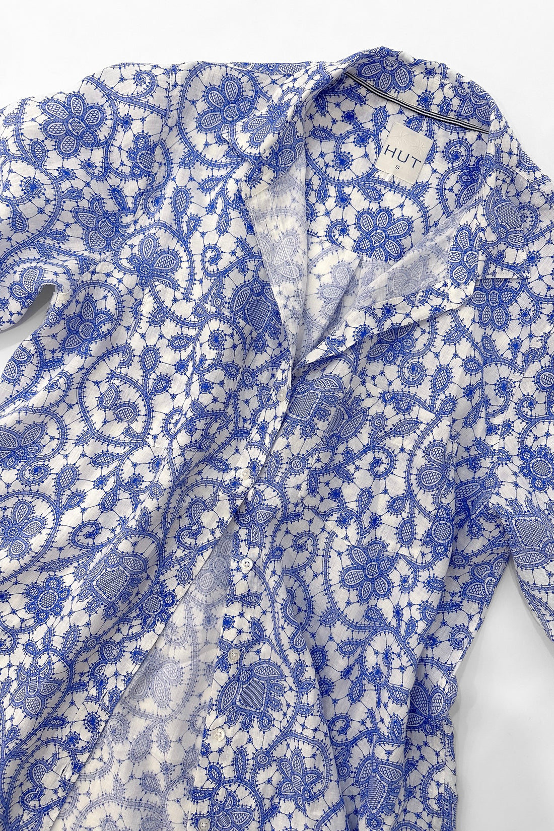 Blue Lace print Boyfriend Shirt