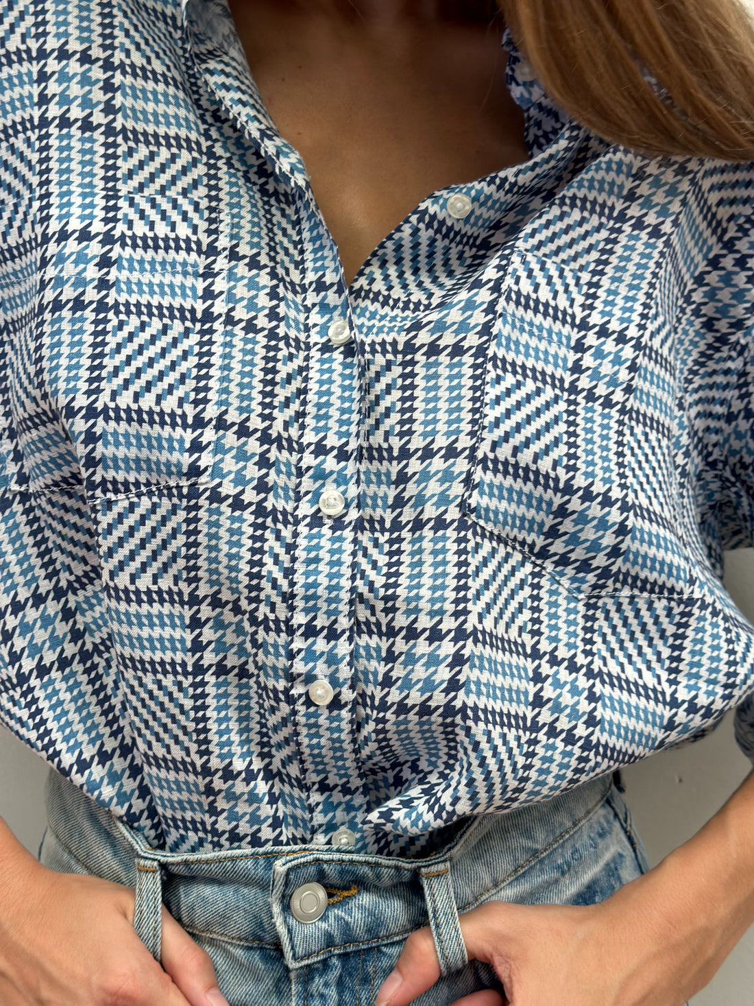 Blue Tweed Boyfriend Linen Shirt