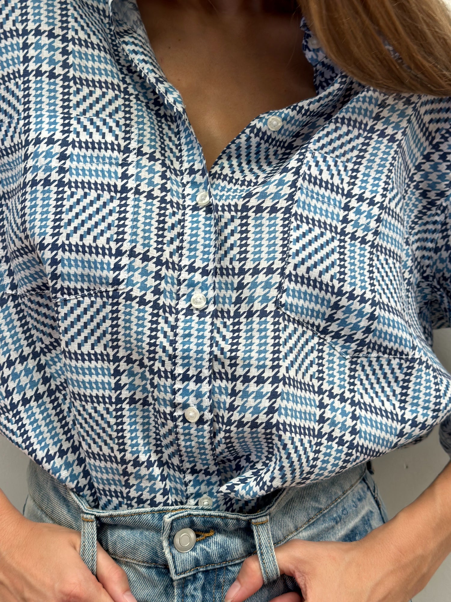 Blue Tweed Boyfriend Linen Shirt