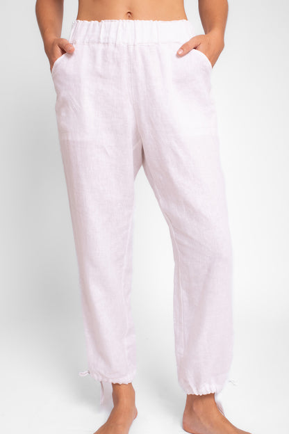 White Side Detail Linen Pant