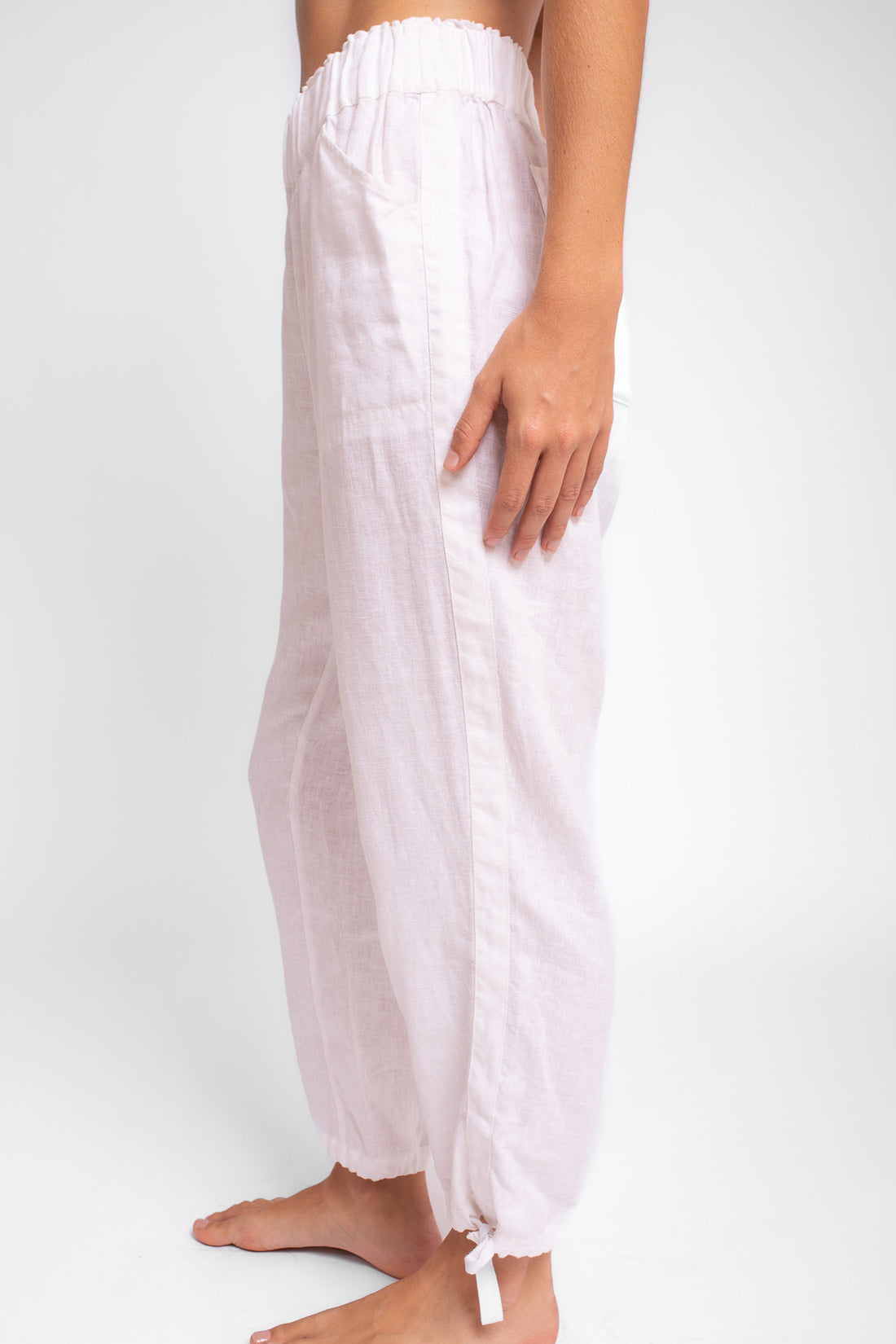 White Side Detail Linen Pant