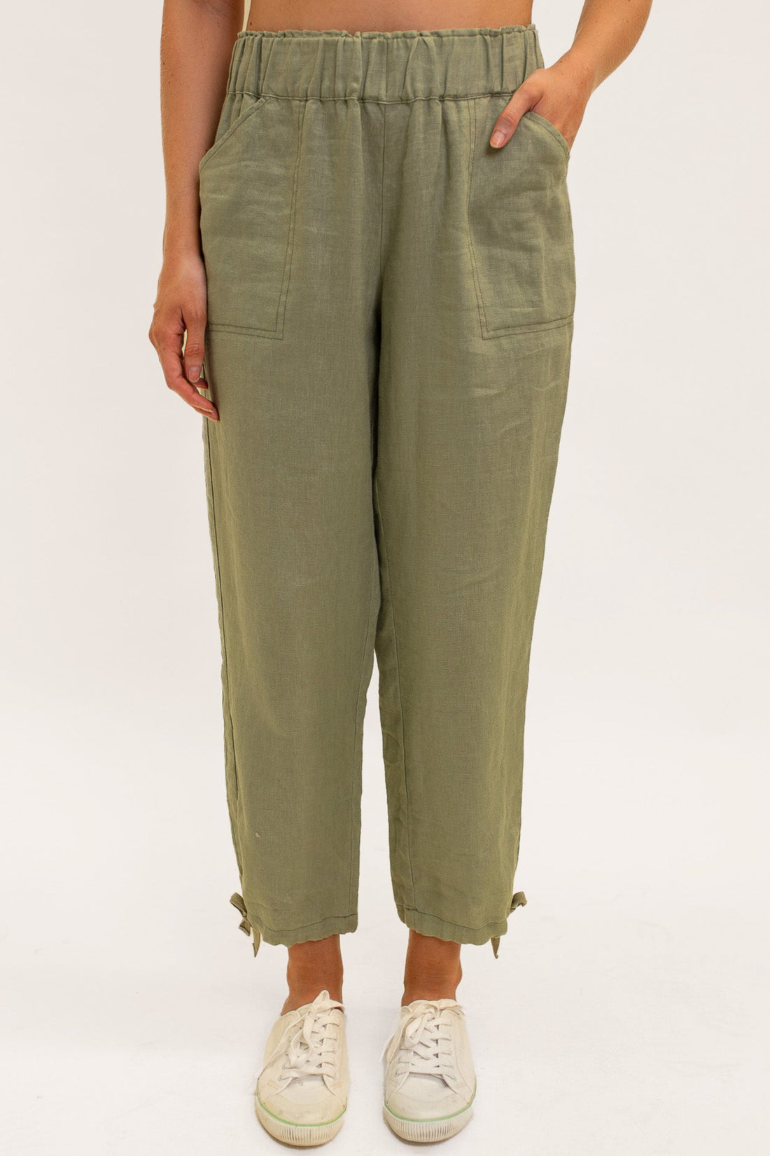 Sage Side Detail Linen Pant