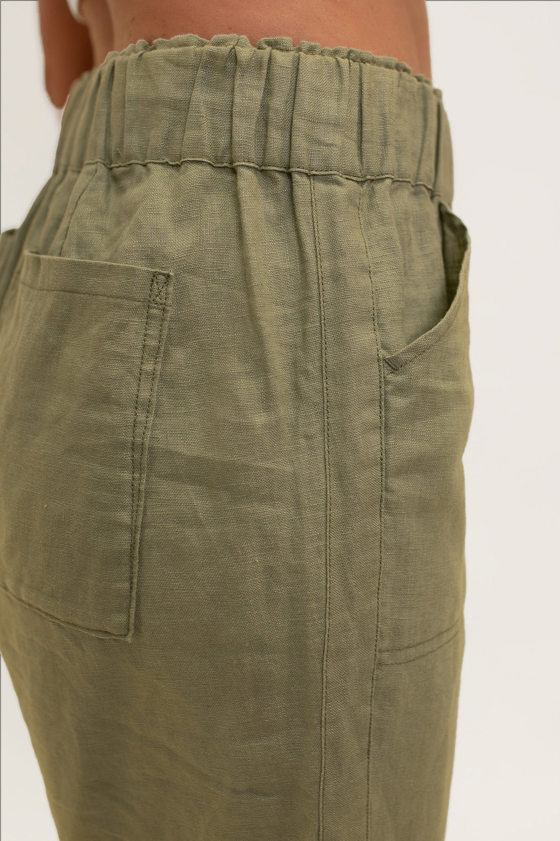 Sage Side Detail Linen Pant