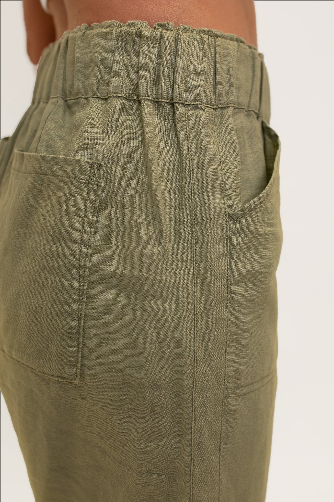 Sage Side Detail Linen Pant