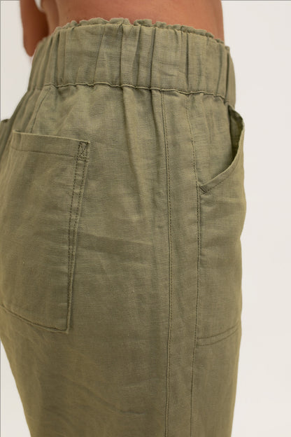 Sage Side Detail Linen Pant