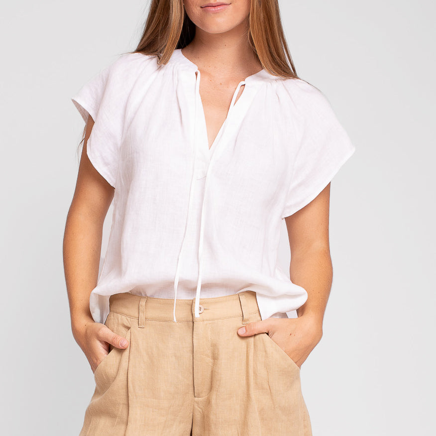 Catalina Linen Top White