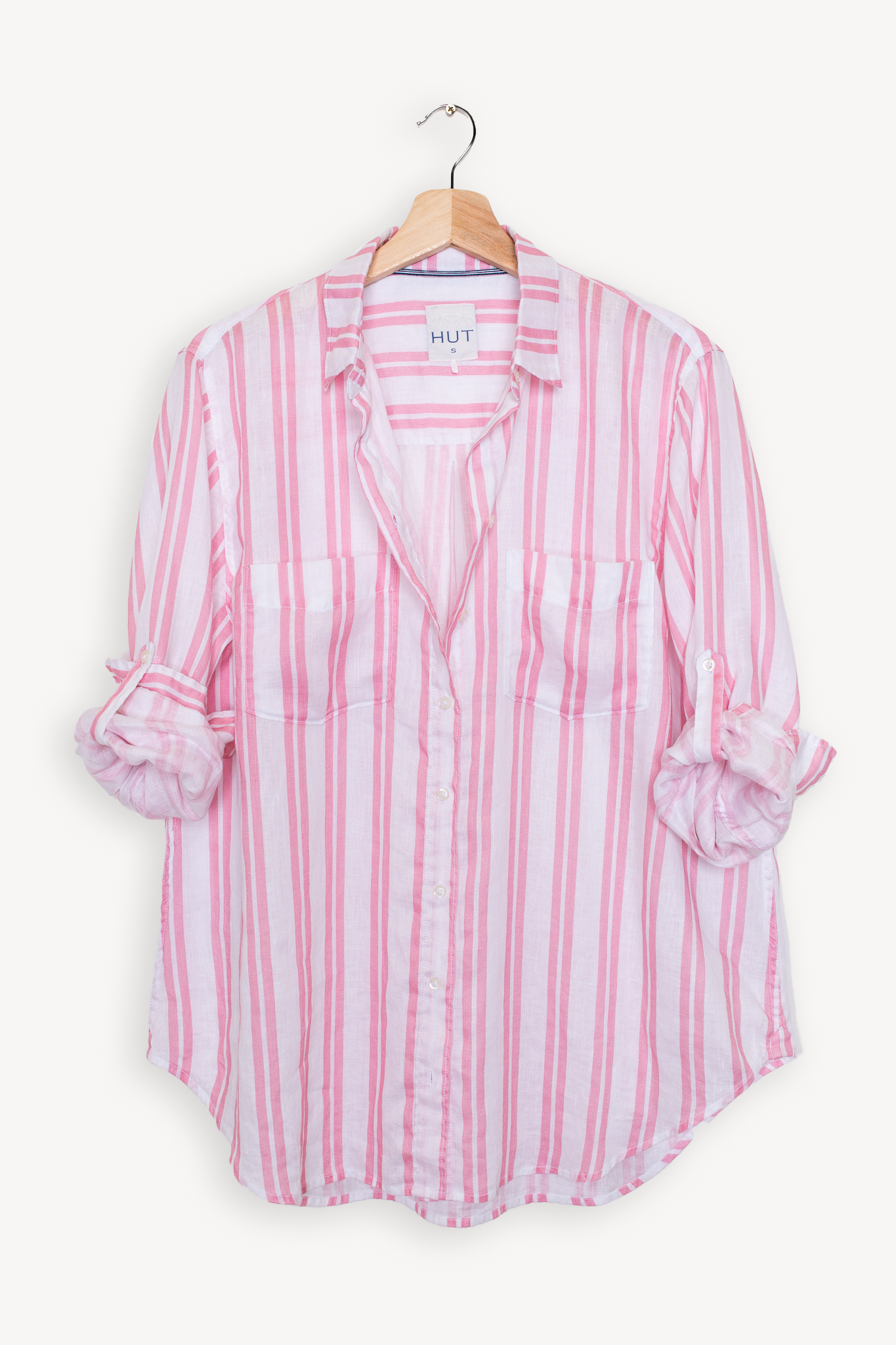 Pink Tracks Stripe Boyfriend Linen Shirt