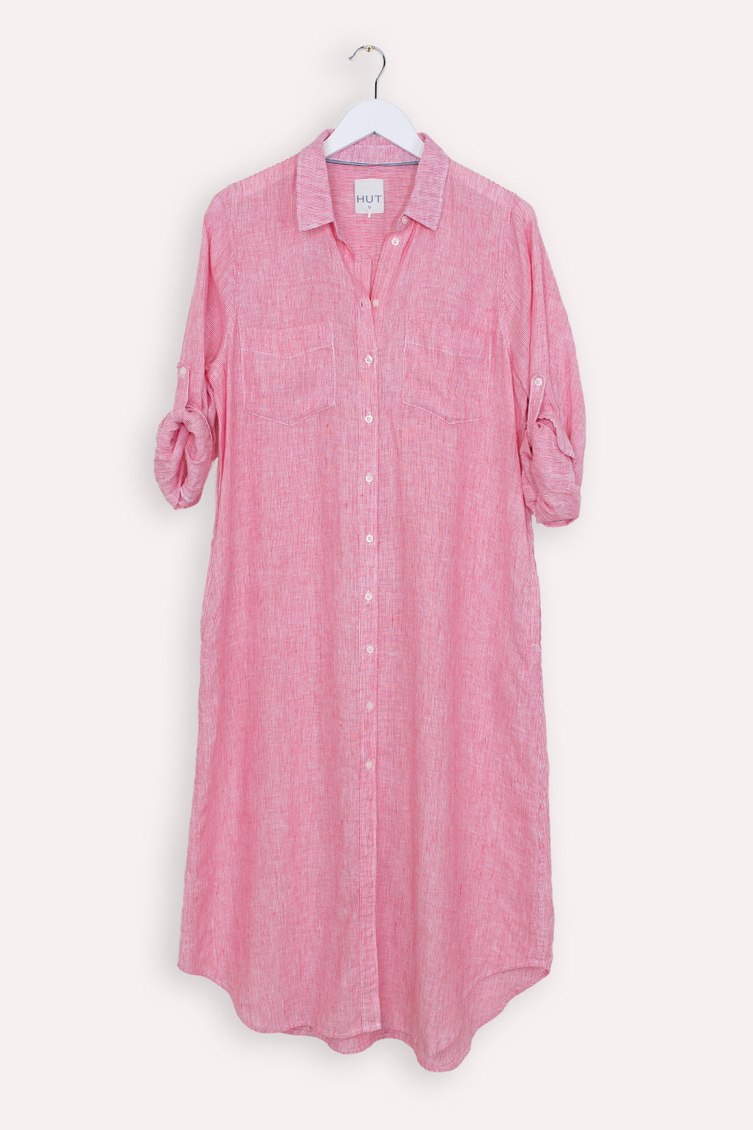Boyfriend Linen Shirtdress Watermelon Stripe