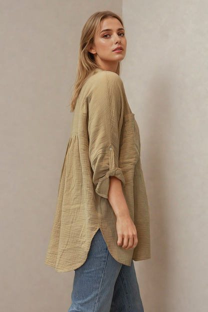 Sand Gauze Oversized Popover Top