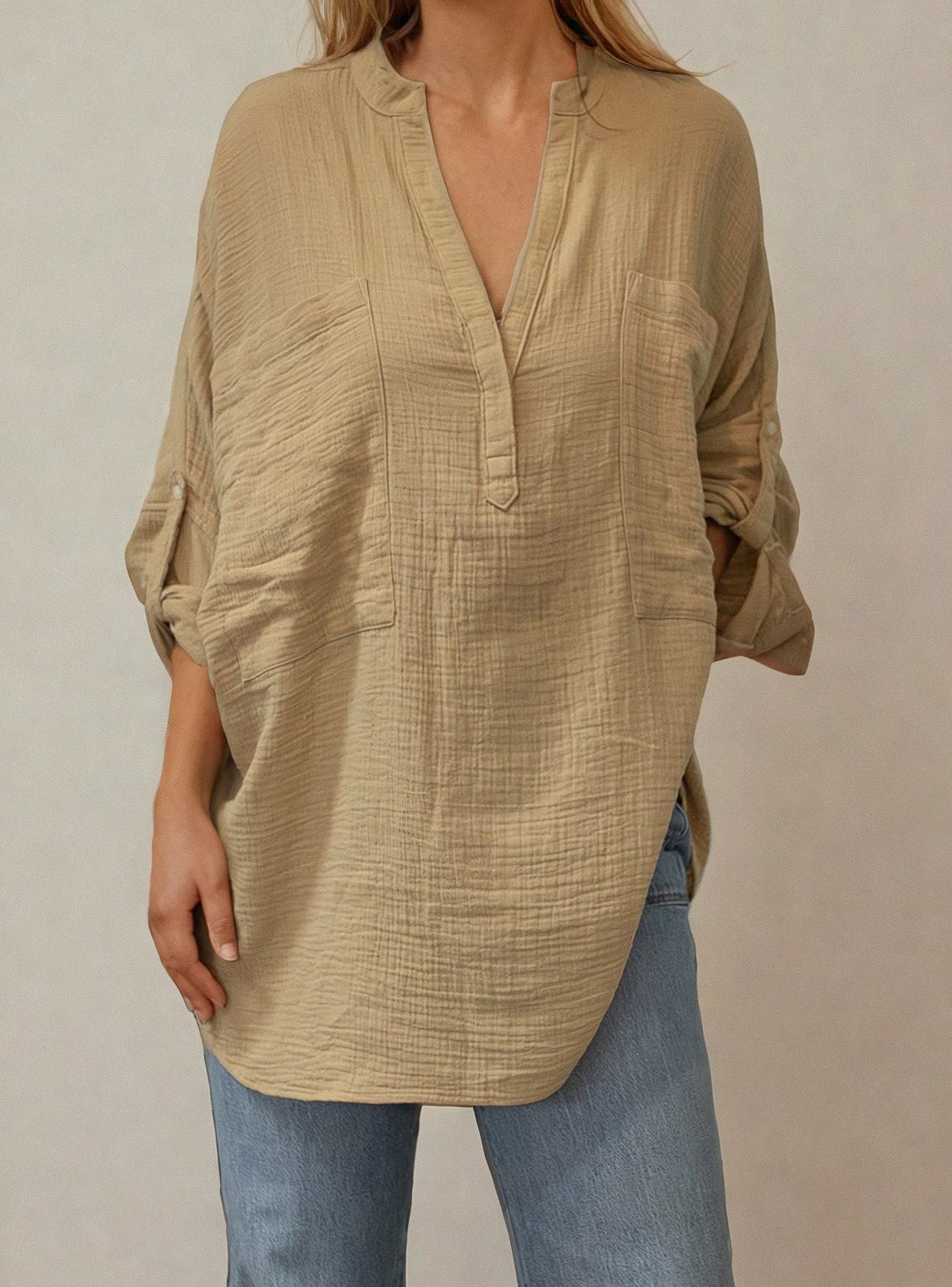 Sand Gauze Oversized Popover Top