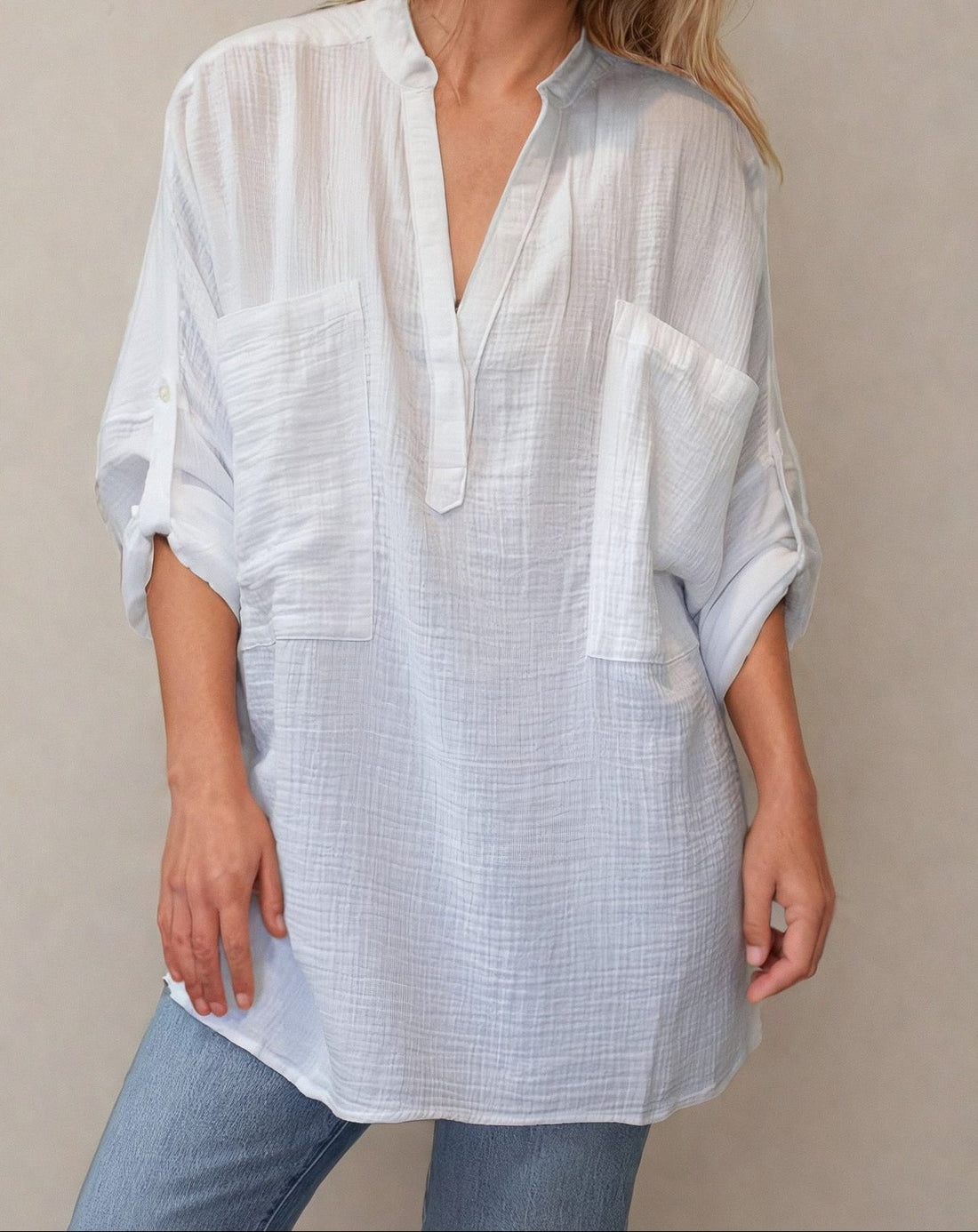 White Gauze Oversized Popover Top