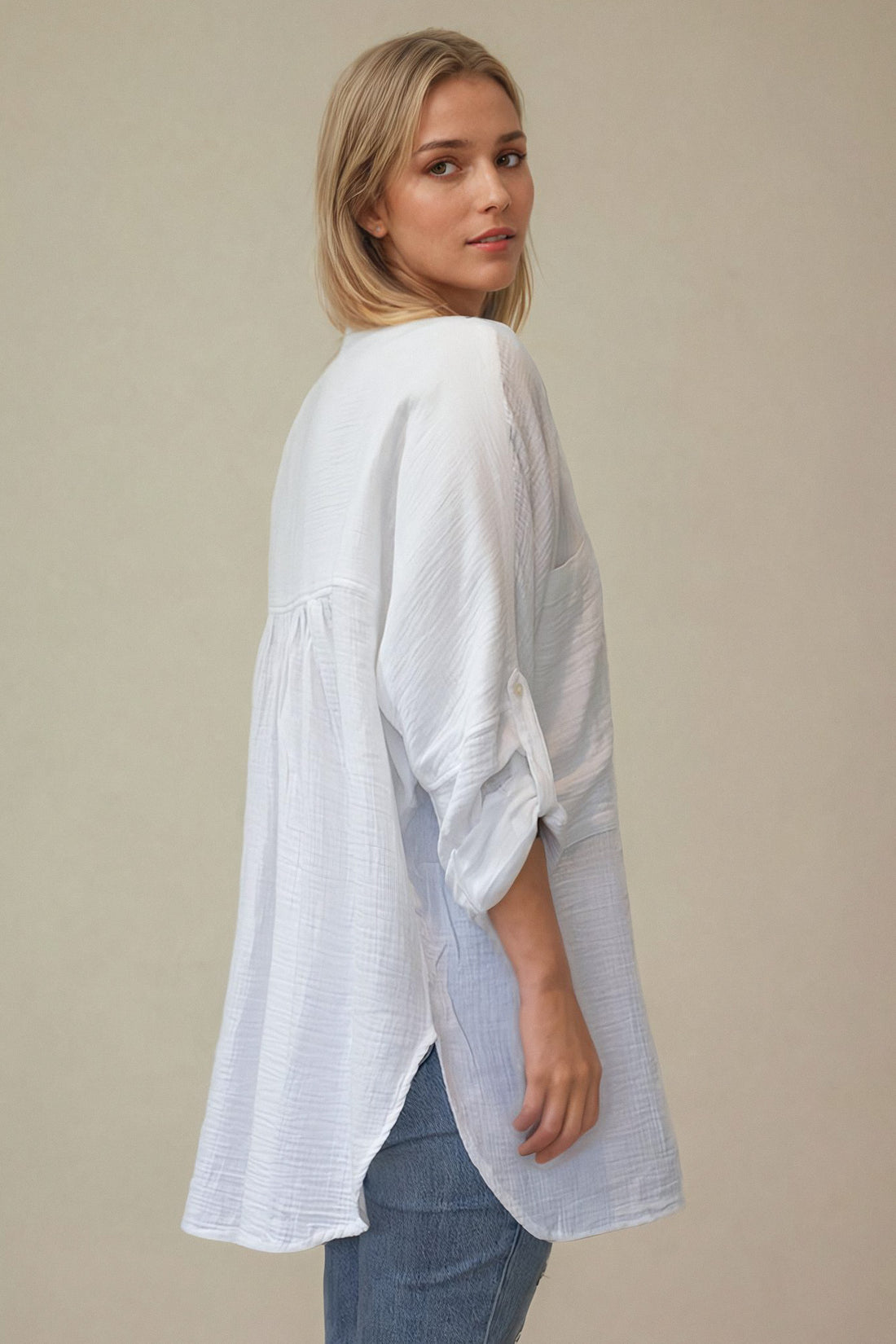 White Gauze Oversized Popover Top