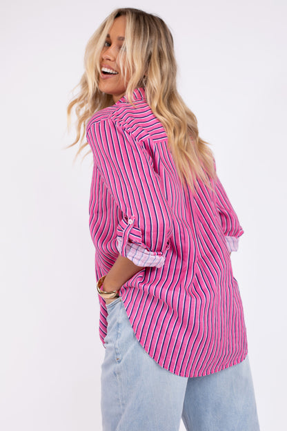 Mulberry Stripe Boyfriend Linen Shirt