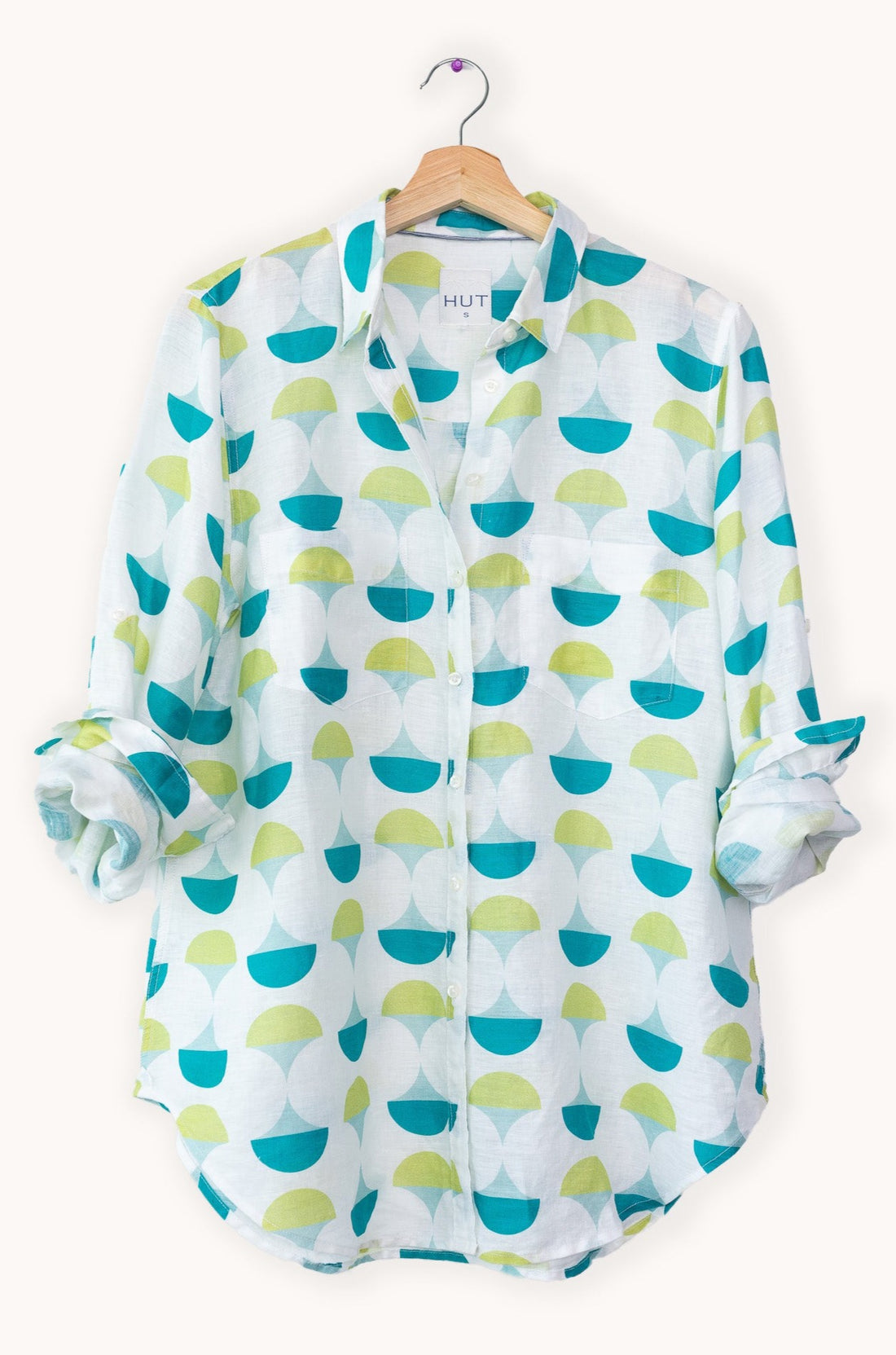 Jade Retro Print Boyfriend Linen Shirt