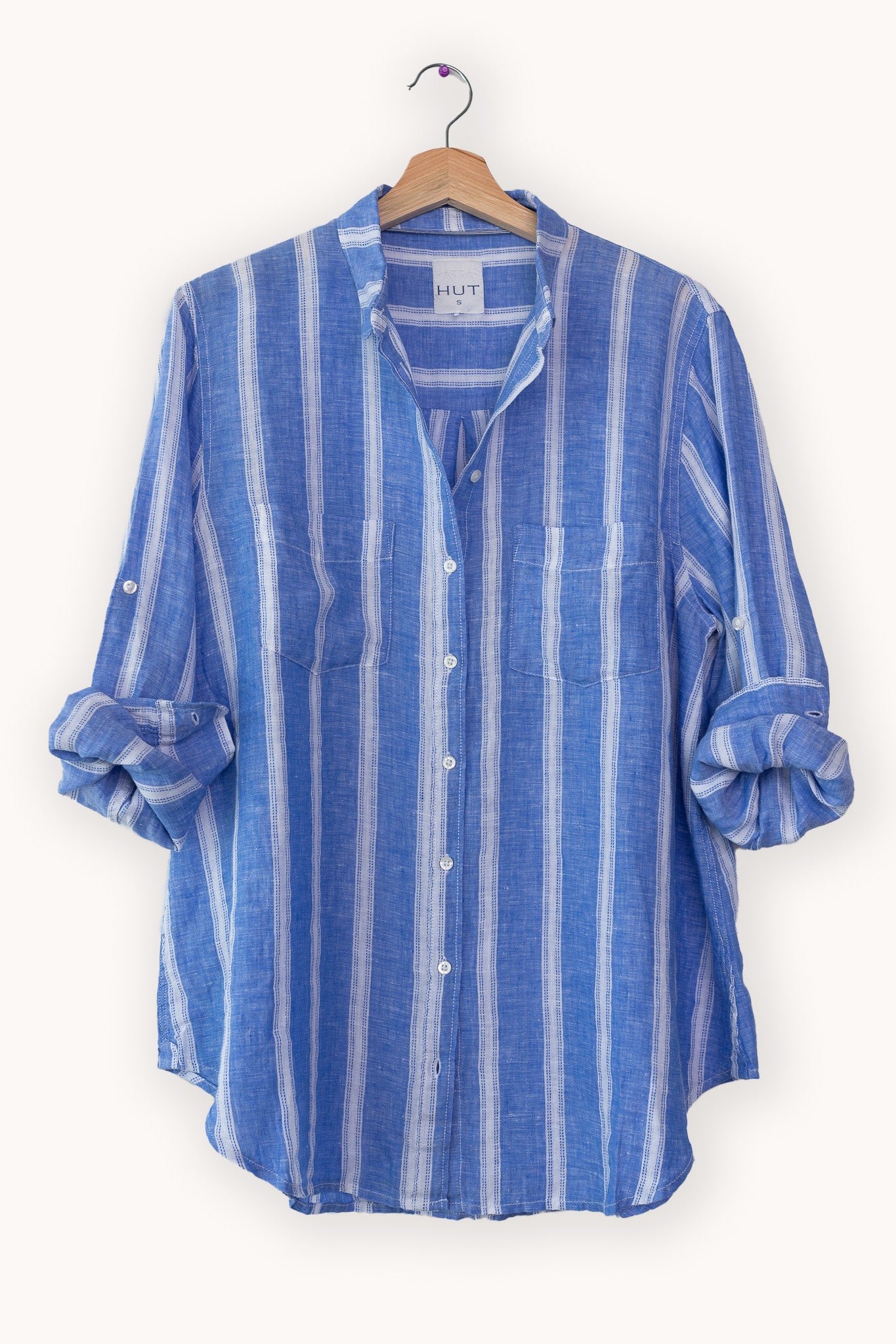 Blue Chambray Ticking Boyfriend Shirt