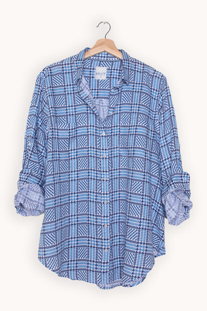 Blue Tweed Boyfriend Linen Shirt