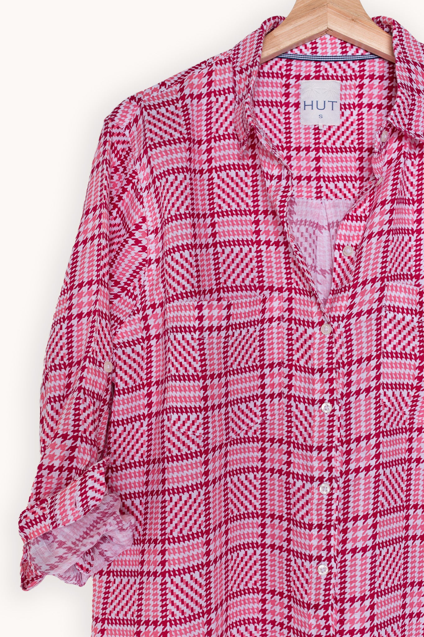 Pink Tweed Print Boyfriend Linen Shirt