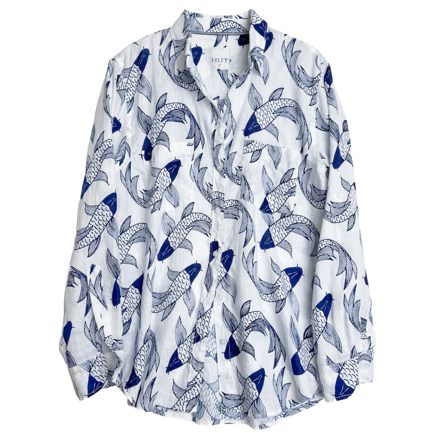 Koi Print Boyfriend Linen Shirt