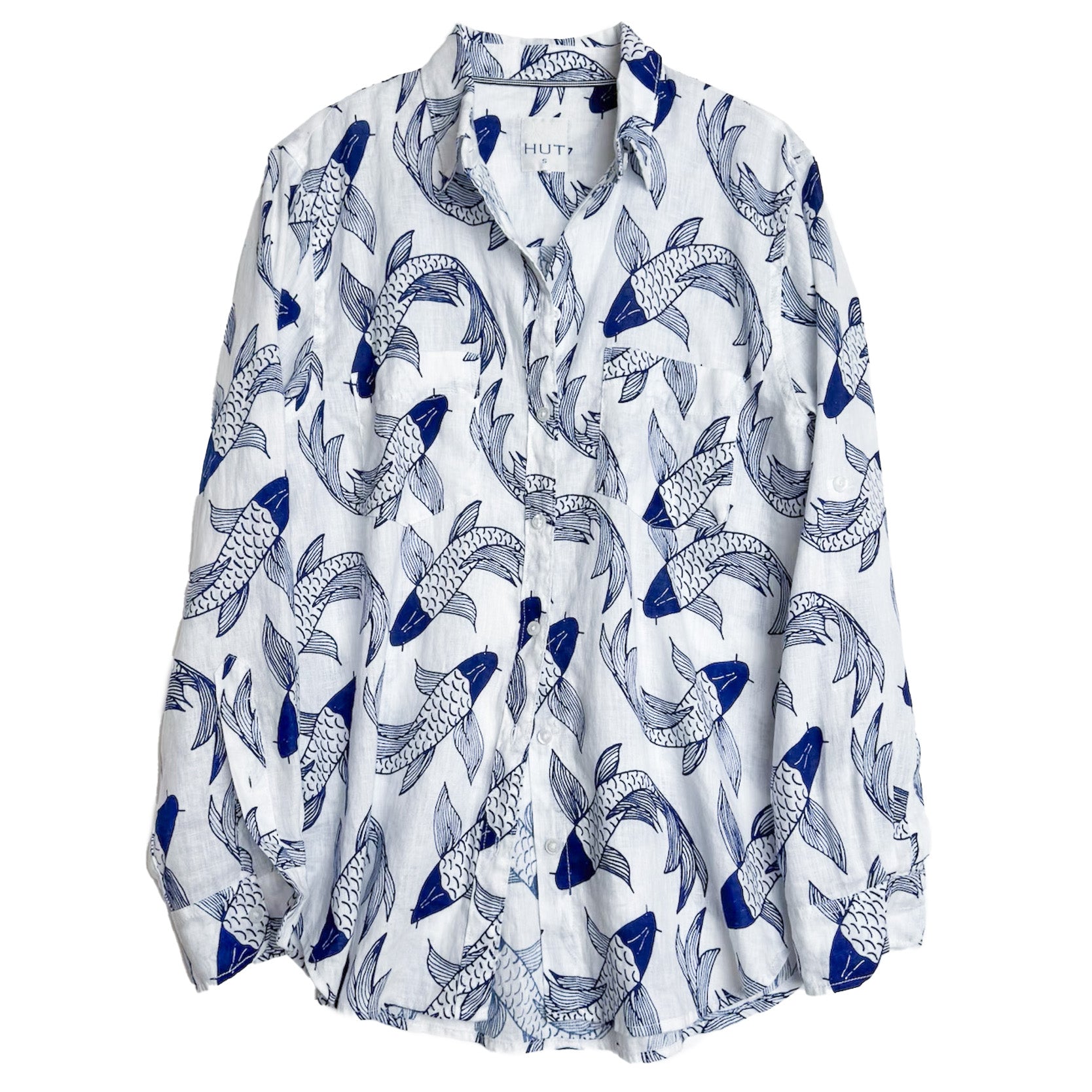 Koi Print Boyfriend Linen Shirt
