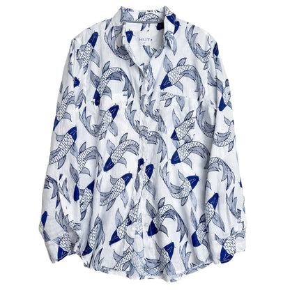 Koi Print Boyfriend Linen Shirt
