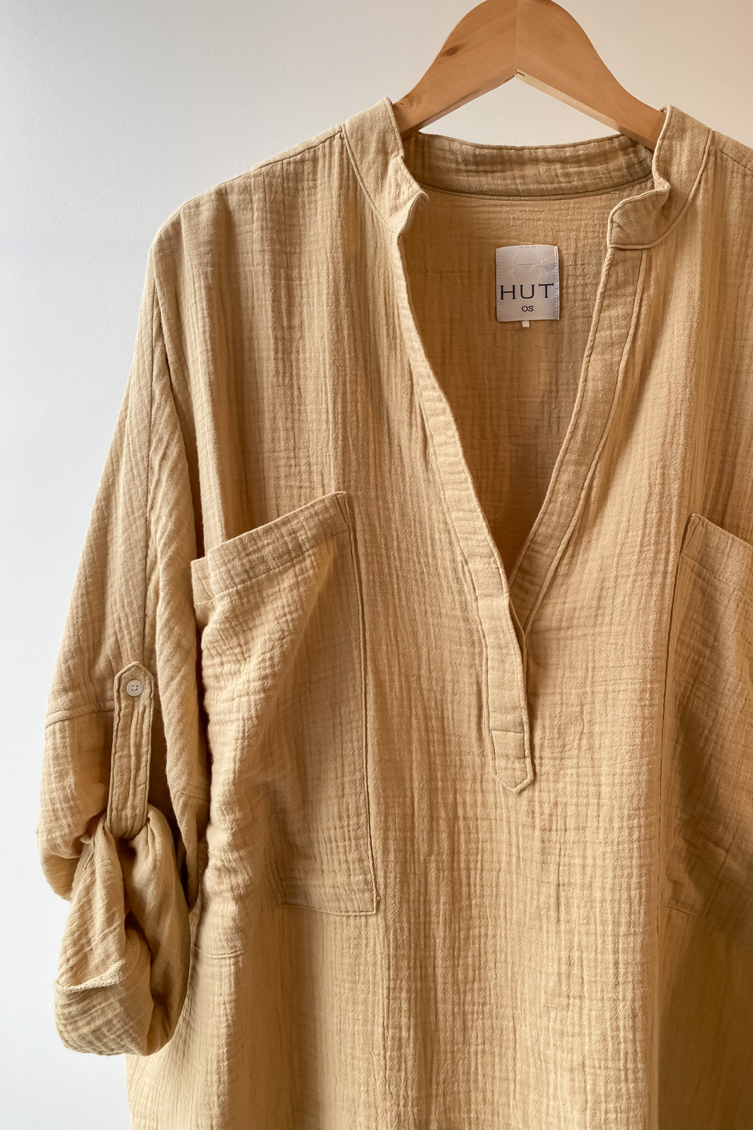 Sand Gauze Oversized Popover Top