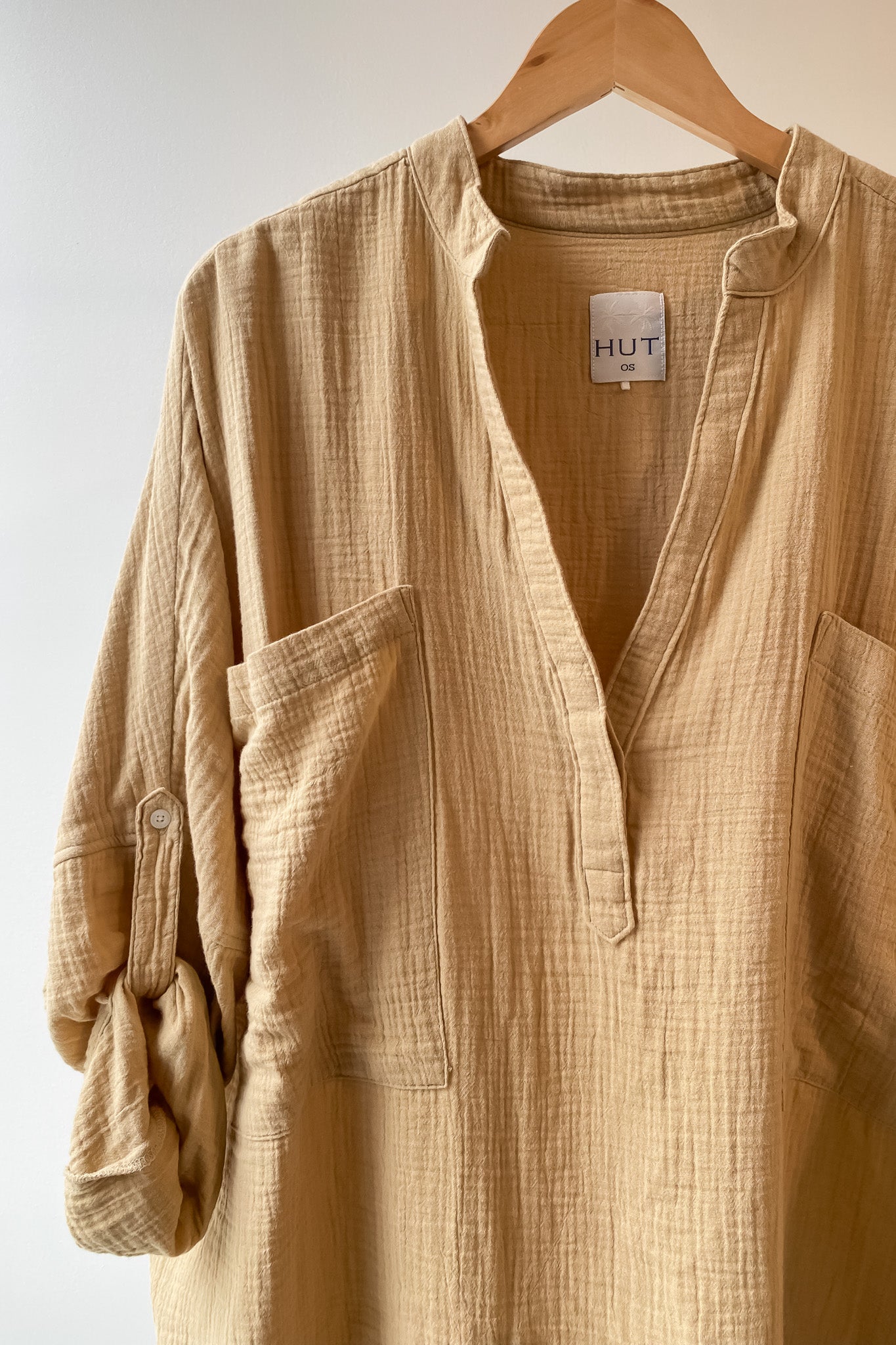 Sand Gauze Oversized Popover Top