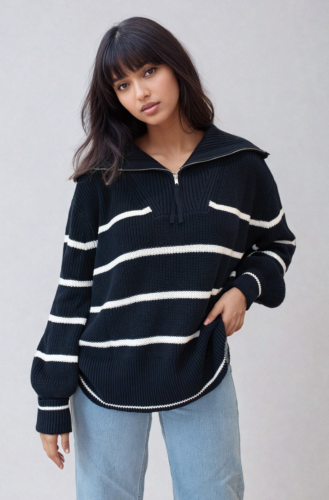 Navy White Phoebe 1/2 Zip Knit