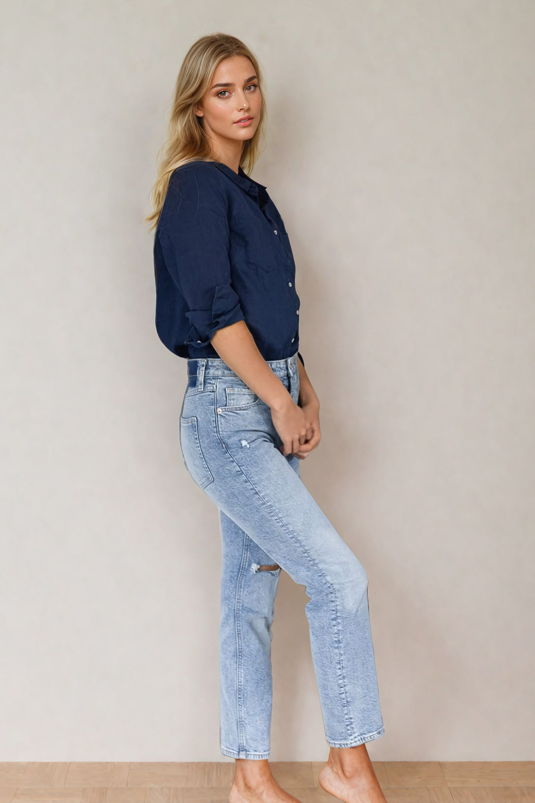 Navy Regular Fit Linen Shirt