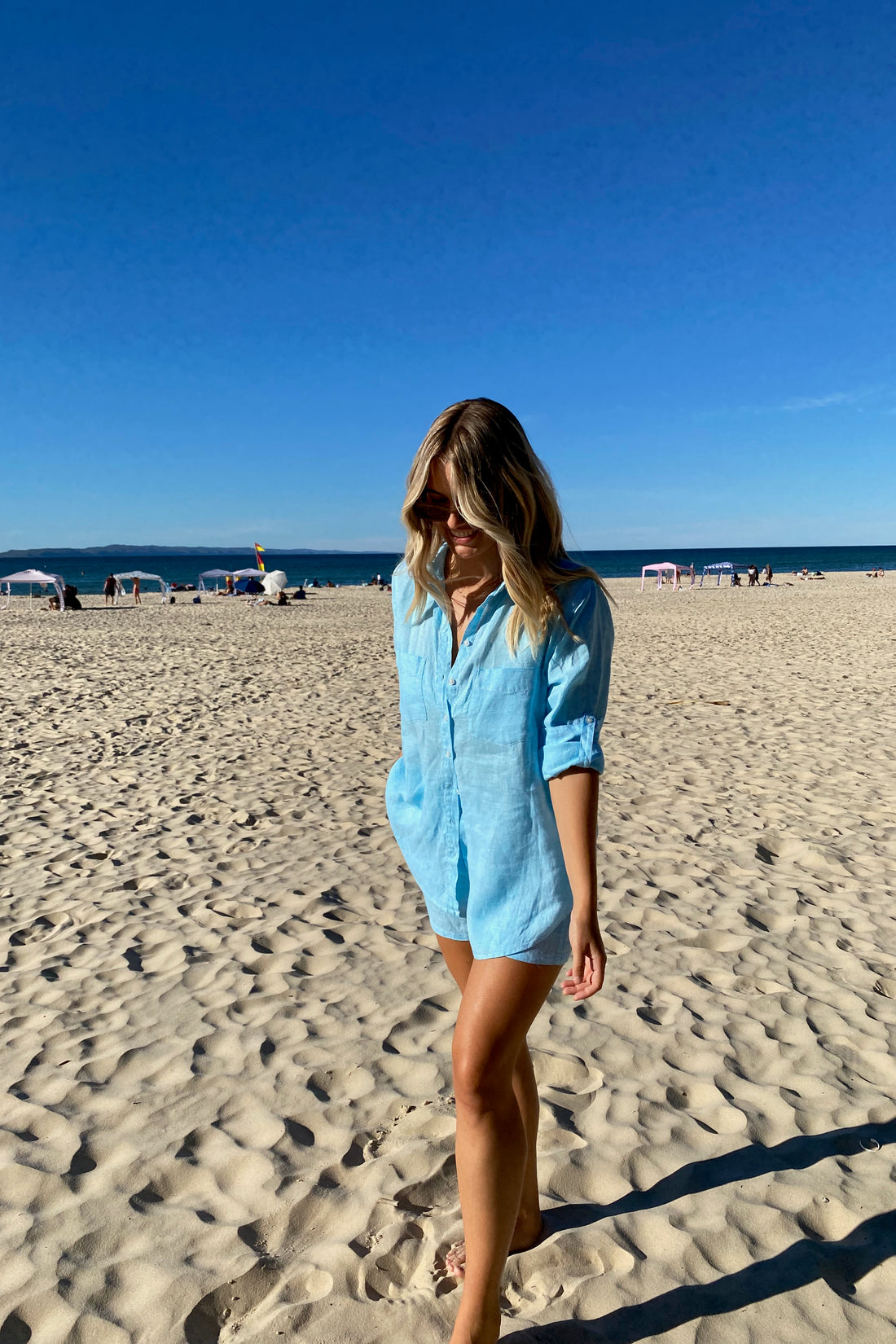 Baby Houndstooth Boyfriend Linen Shirt