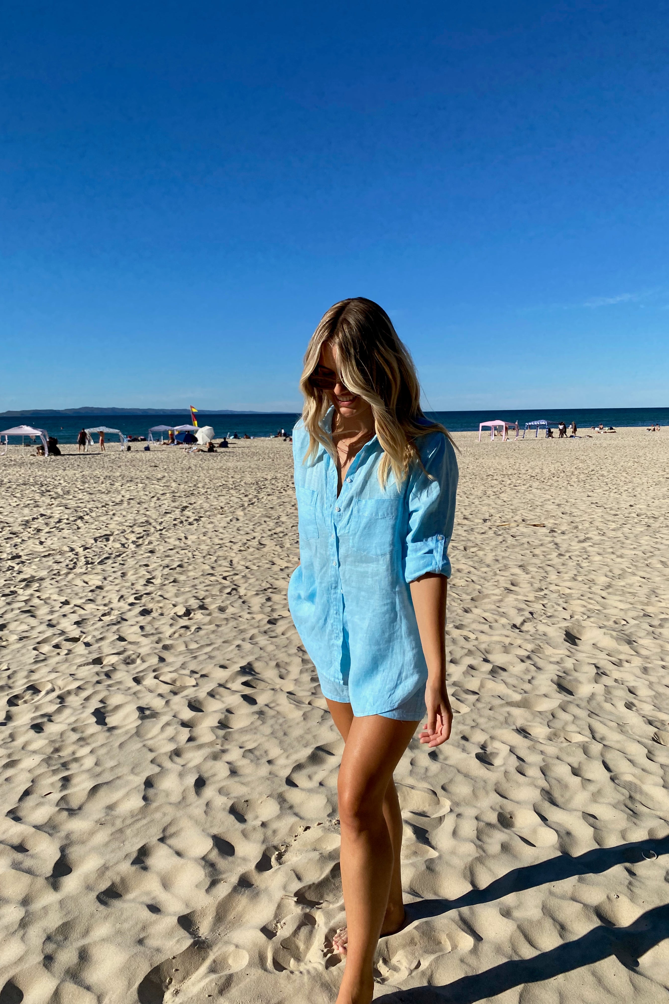 Baby Houndstooth Boyfriend Linen Shirt