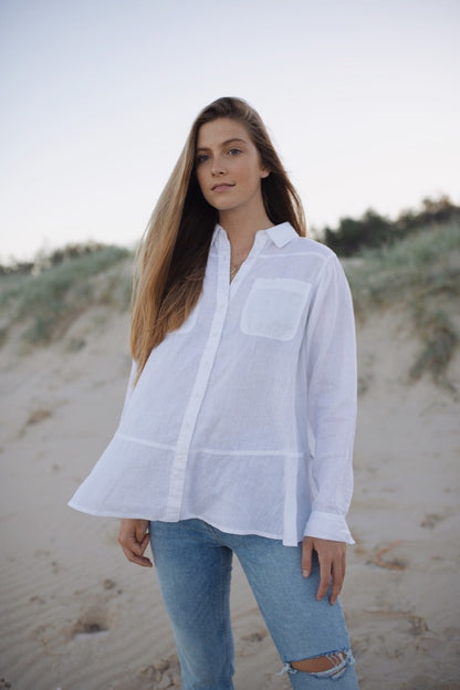 White Peplum Linen Shirt