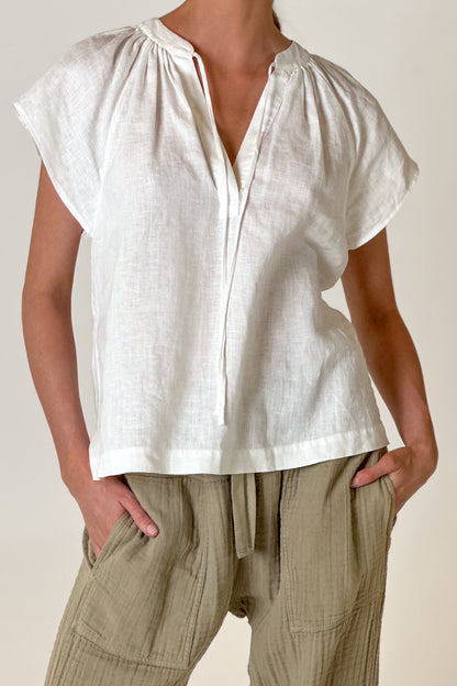 Catalina Linen Top White