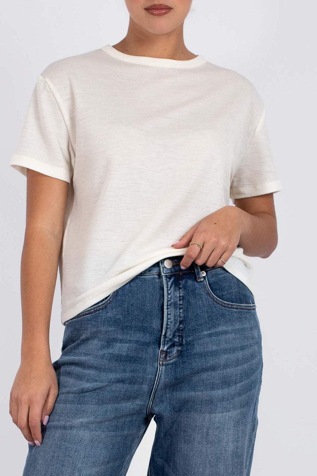 VÆNN Baby Wool Boxy Crew Neck Tee Double Cream