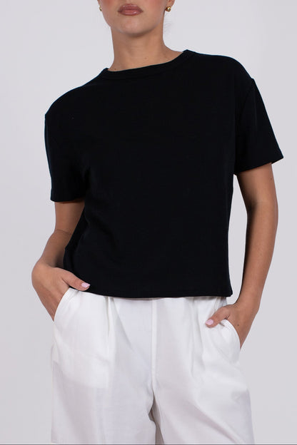 VÆNN Baby Wool Boxy Crew Neck Tee Black