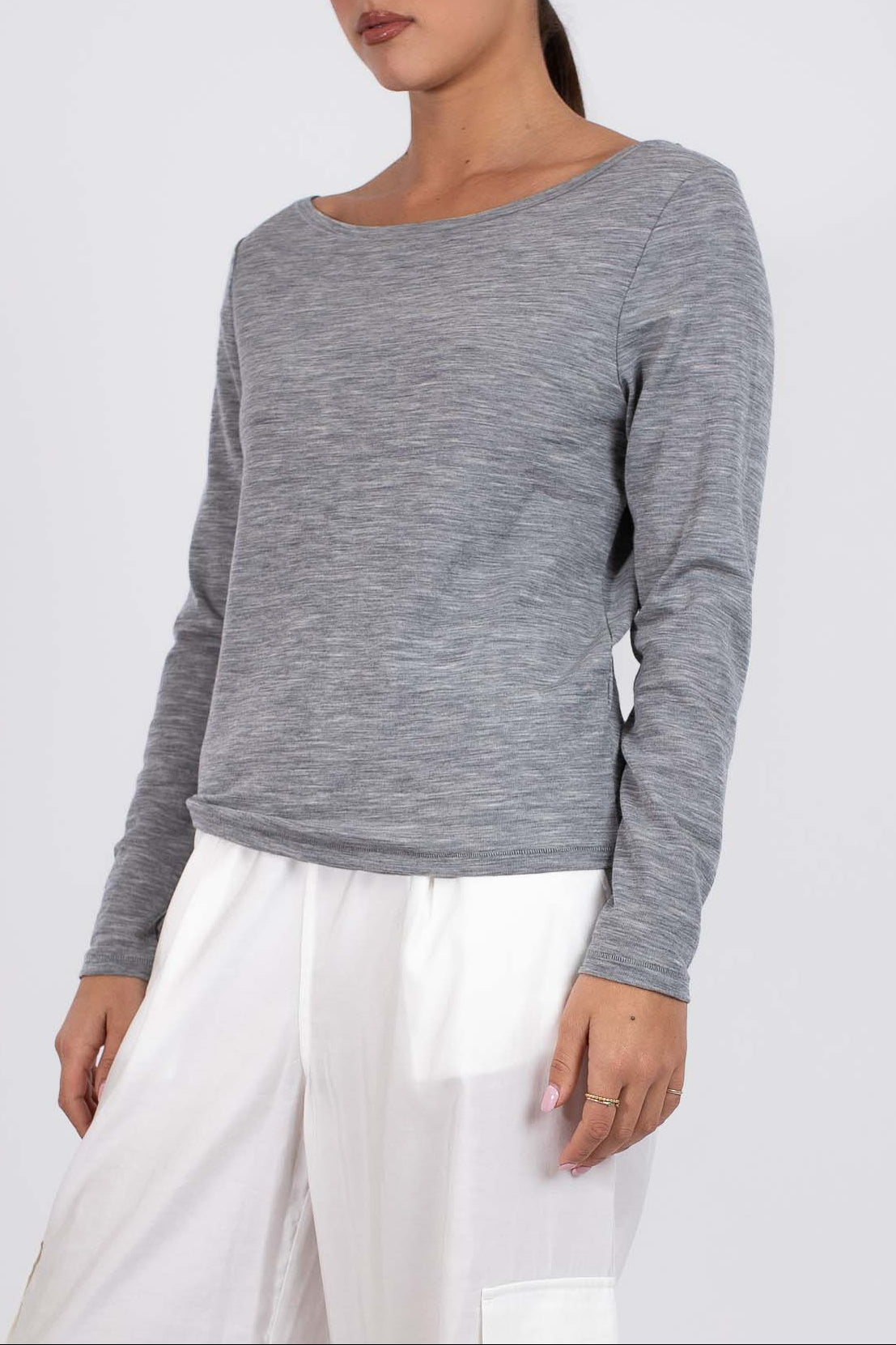 VÆNN Baby Wool Long Sleeve Wide Neck Crew Marble