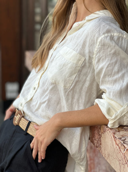 Ivory Brulee Boyfriend Linen Shirt