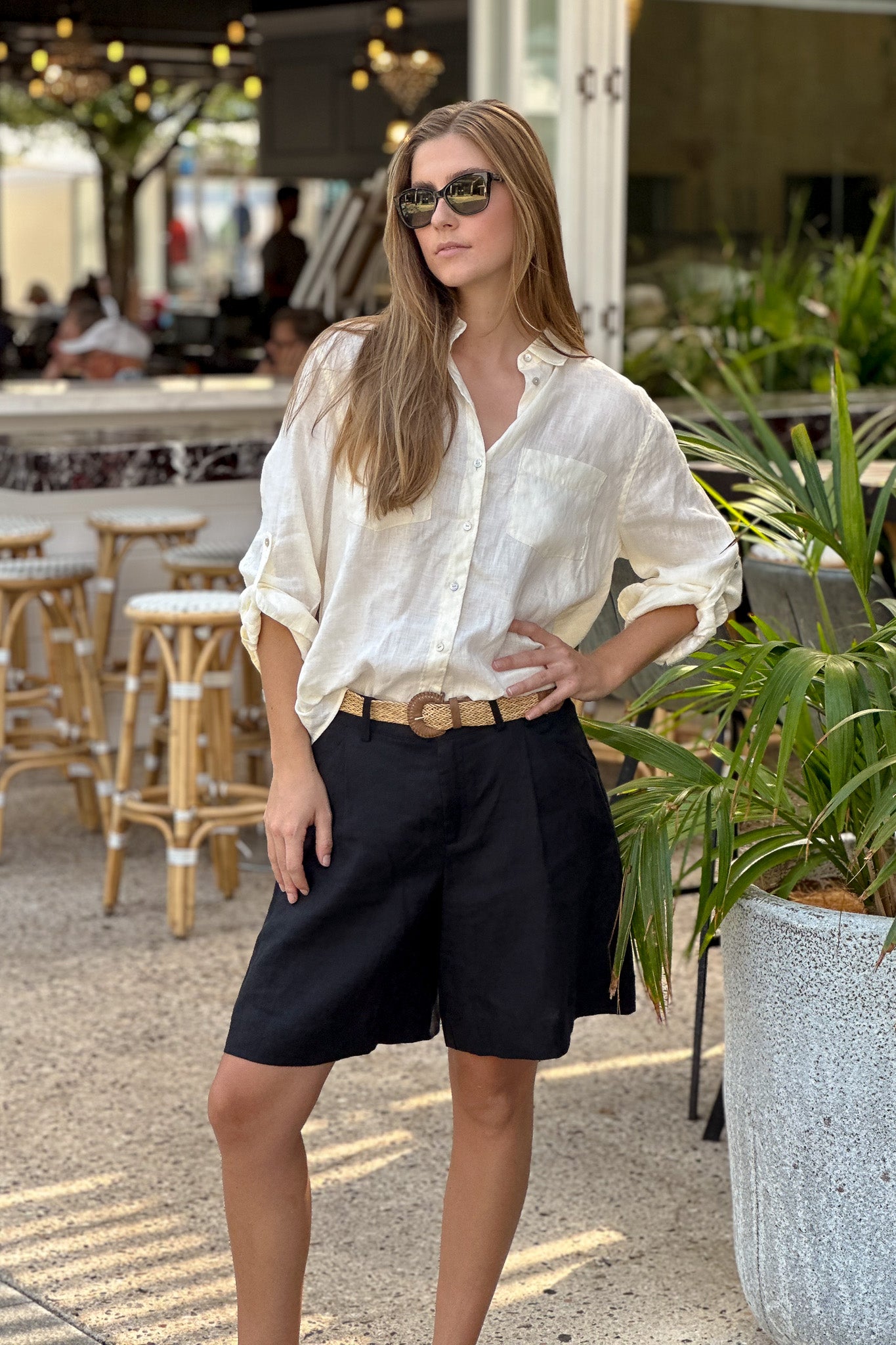Ivory Brulee Boyfriend Linen Shirt