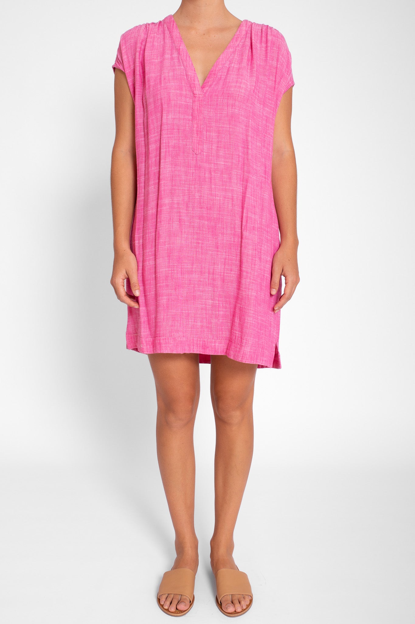 Hot Pink Chambray Viscose Tunic Dress HUT clothing Warehouse Sale Hot Pink Chambray Viscose Tunic Dress HUT clothing Warehouse Sale