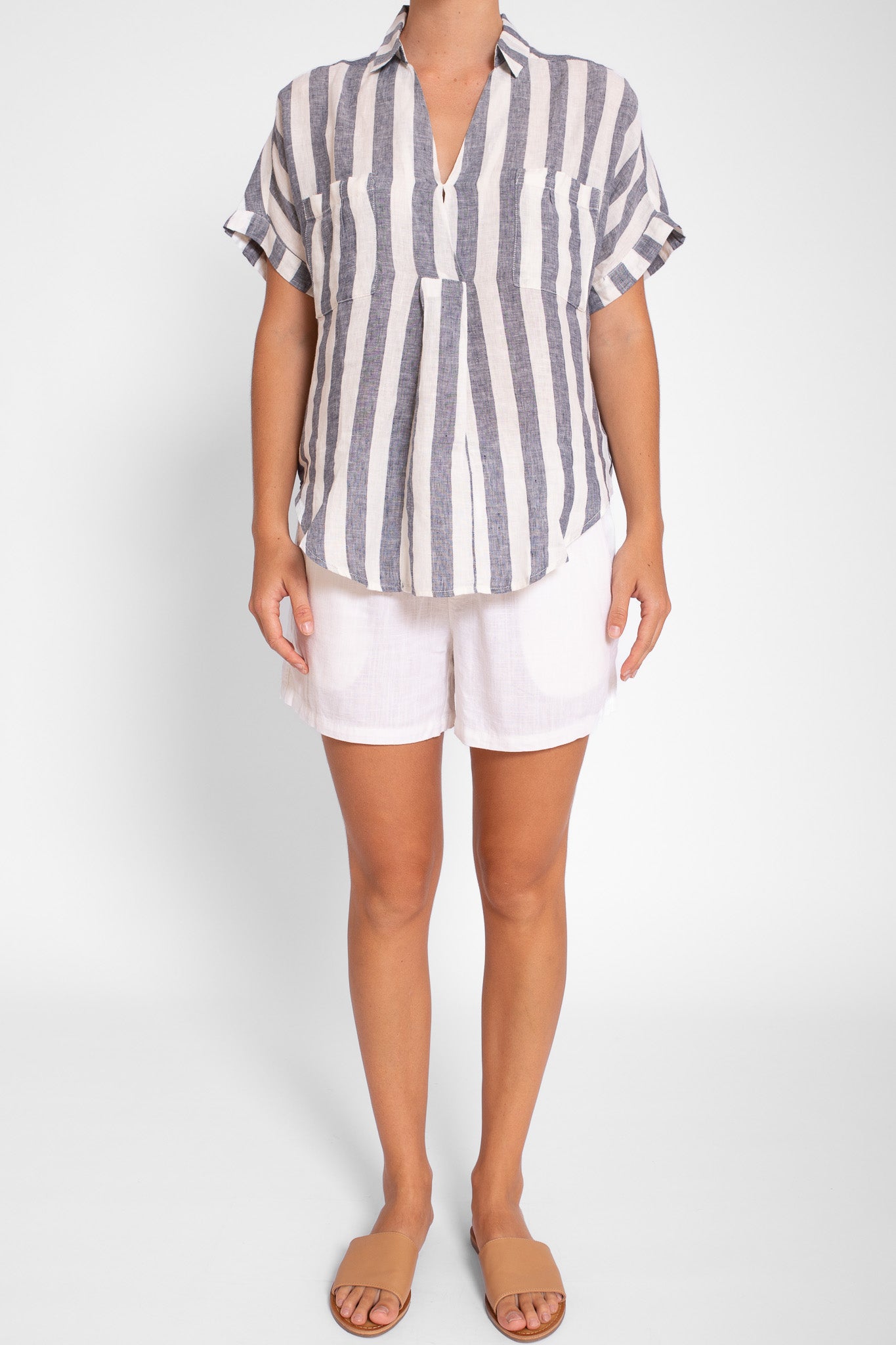 Linen Short Sleeve Popover Top