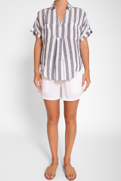 Linen Short Sleeve Popover Top
