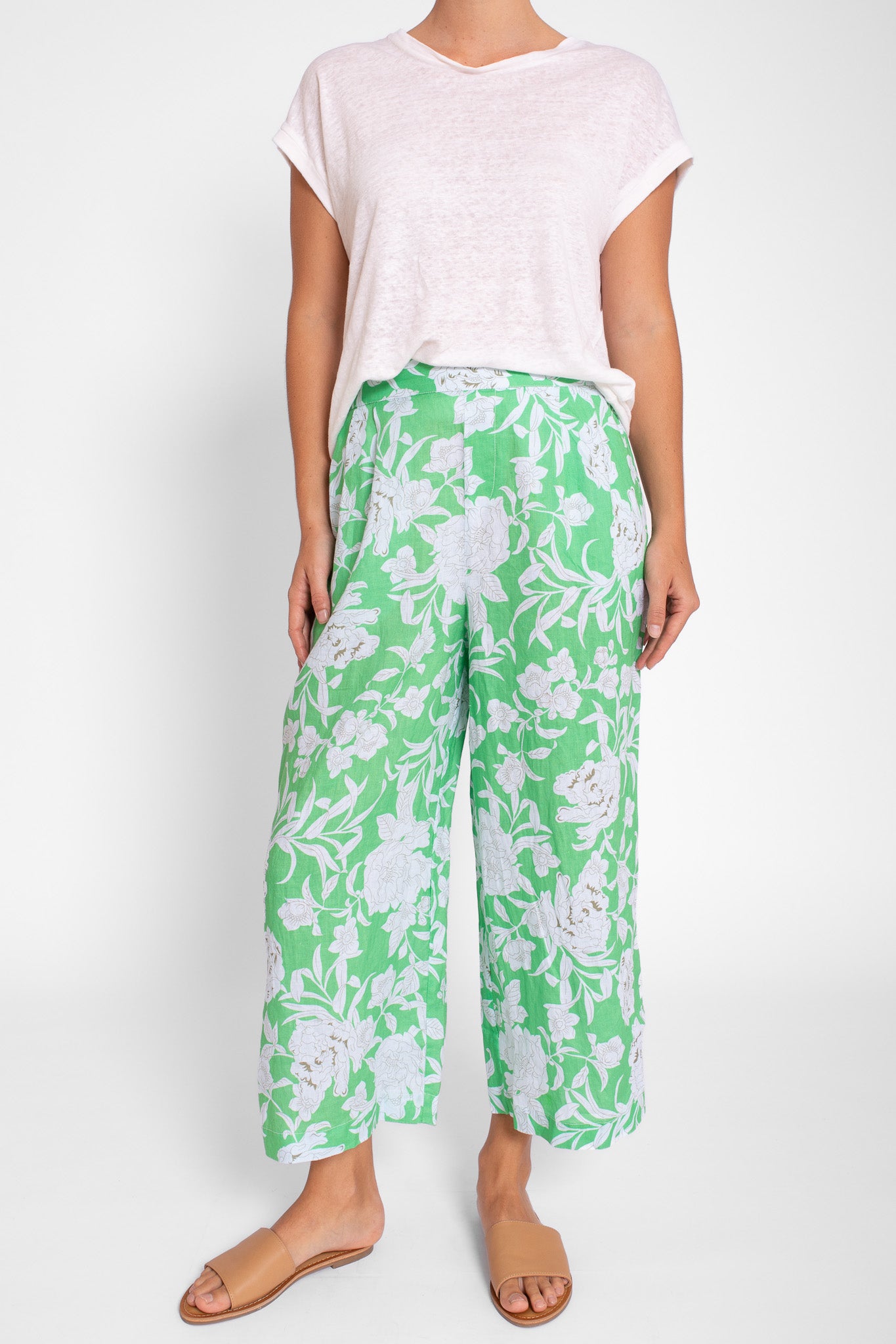 Green Floral Side Split Pant