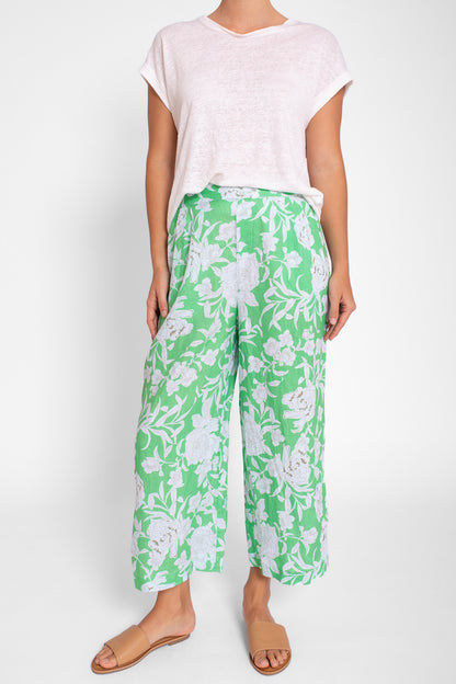 Green Floral Side Split Pant