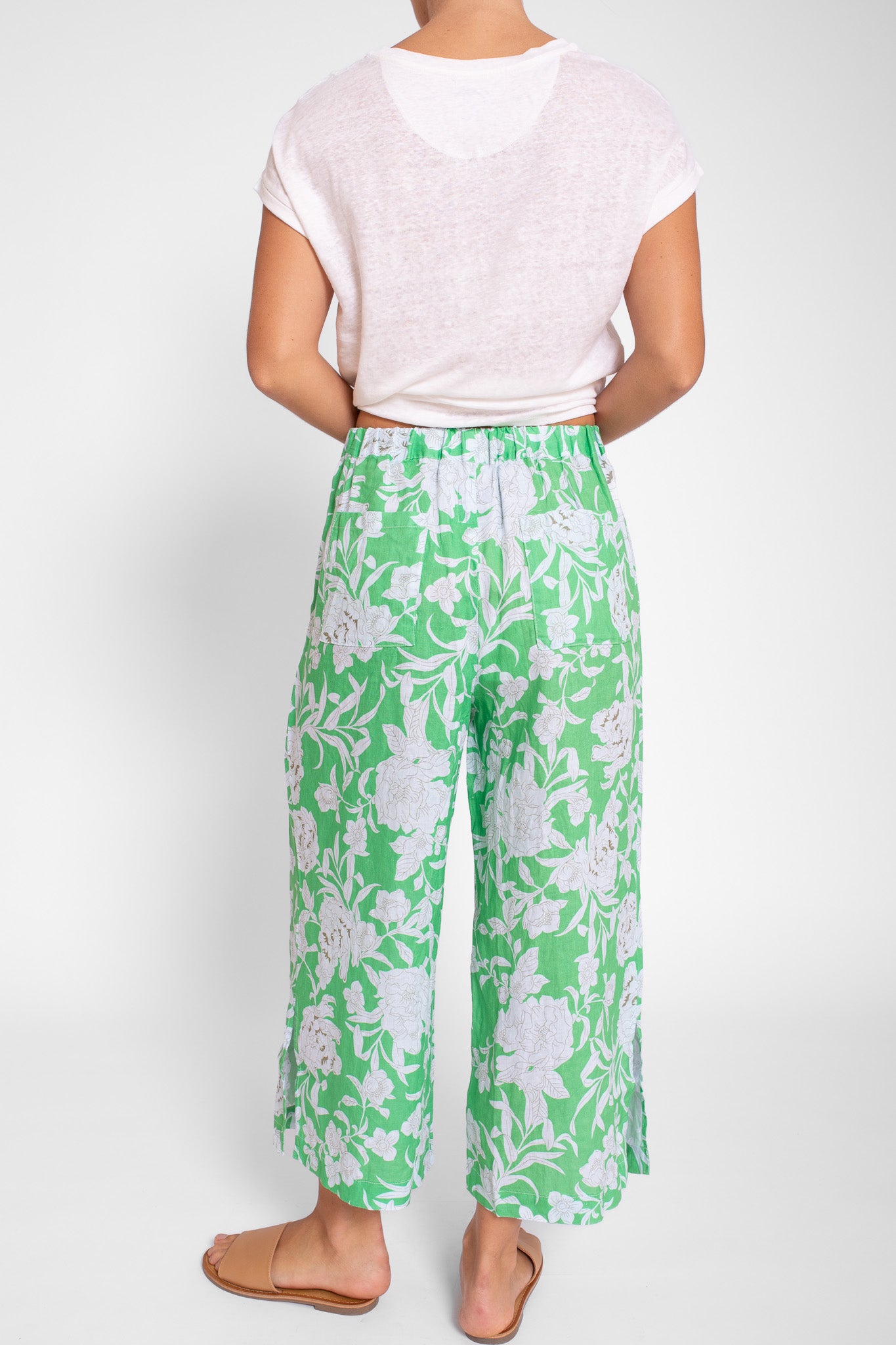Green Floral Side Split Pant