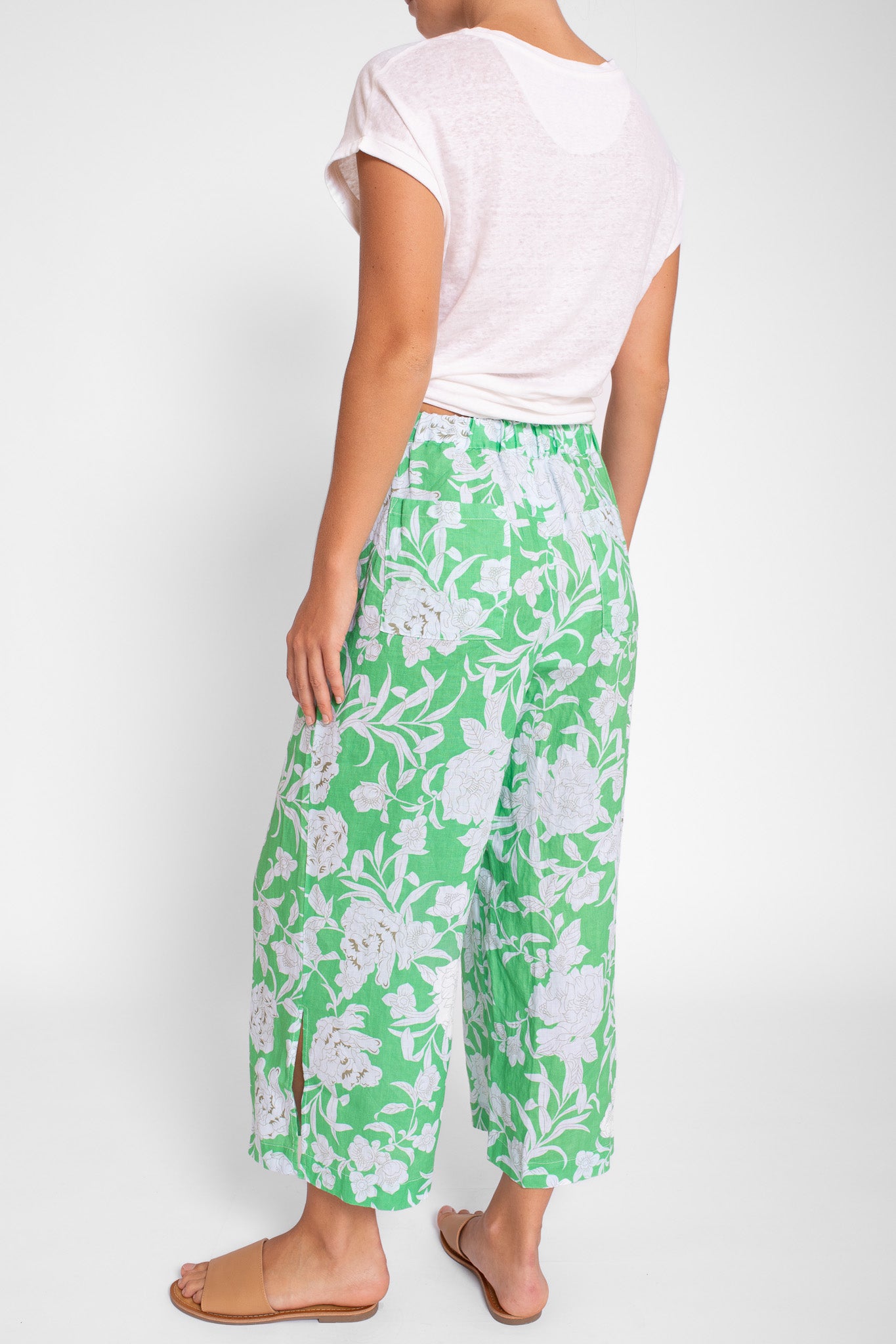 Green Floral Side Split Pant