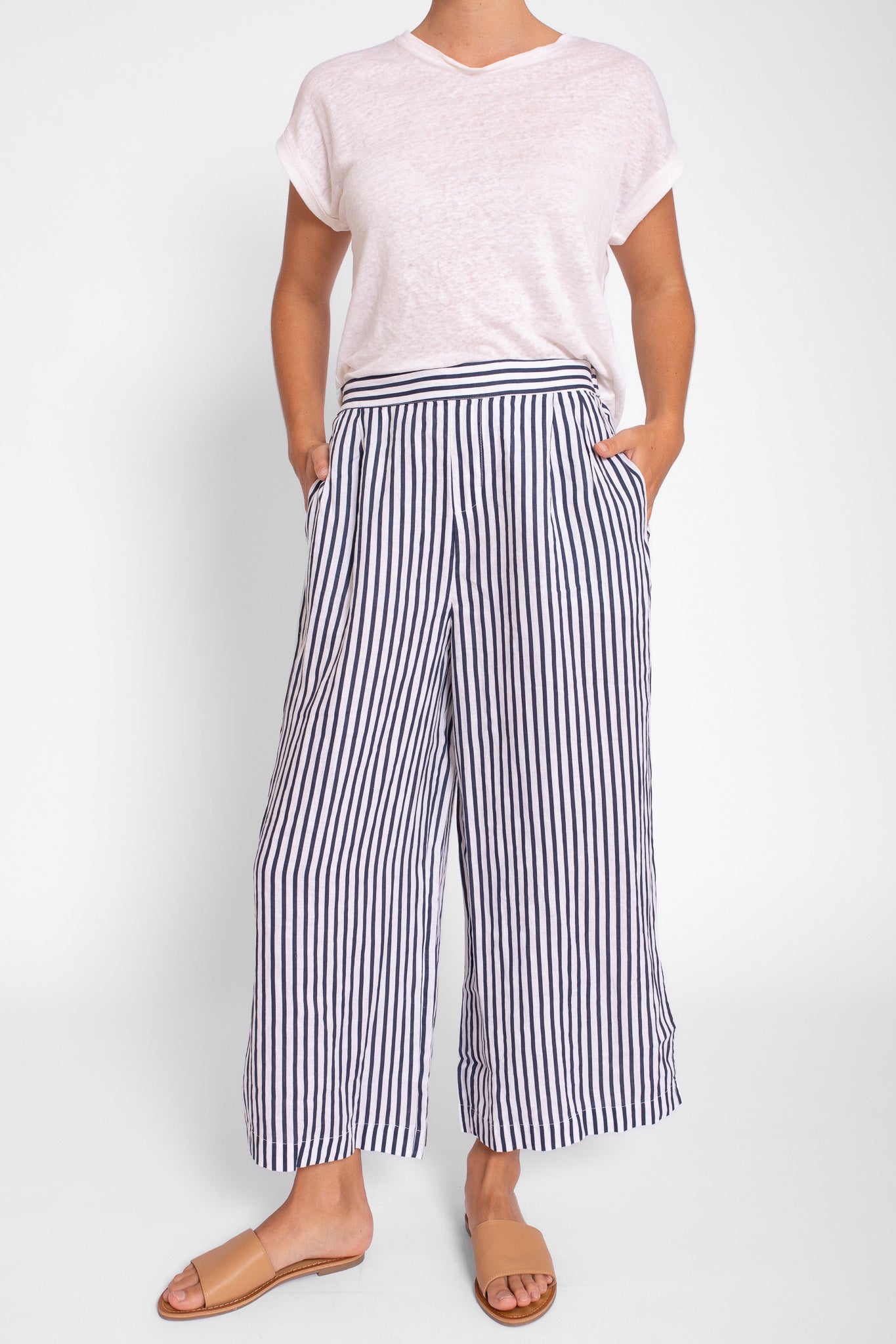 Navy White Stripe Side Split Pant