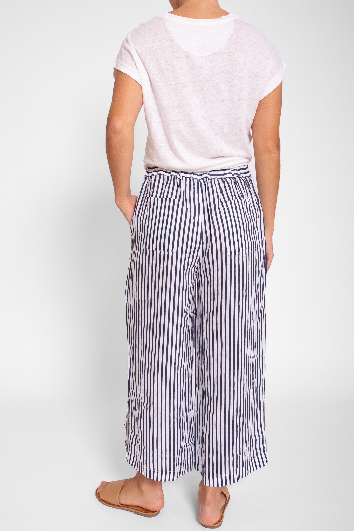 Navy White Stripe Side Split Pant