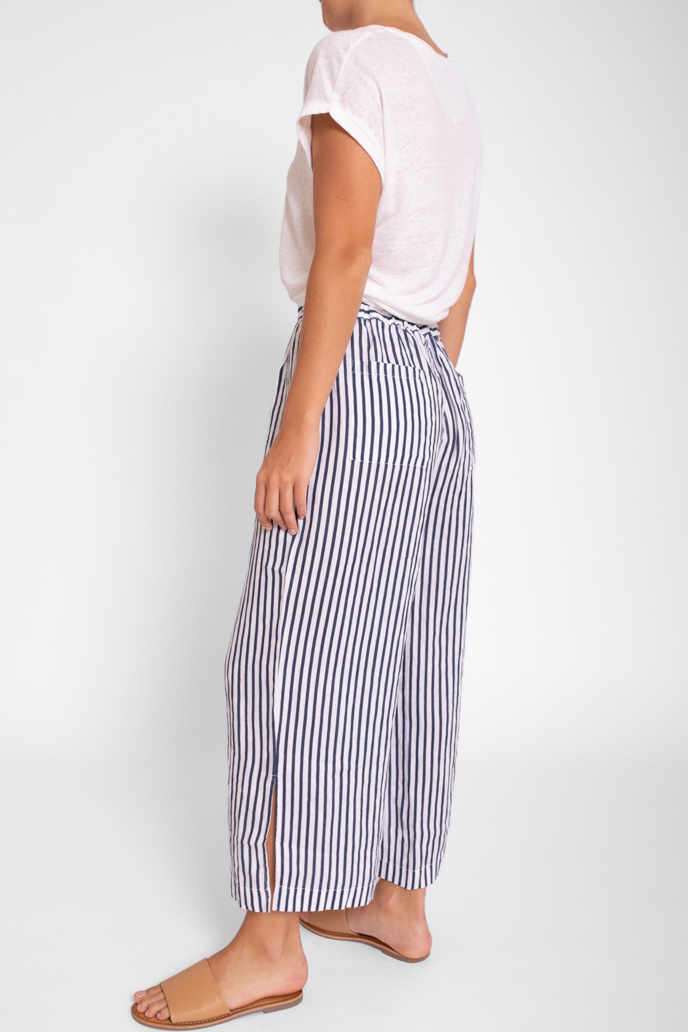 Navy White Stripe Side Split Pant