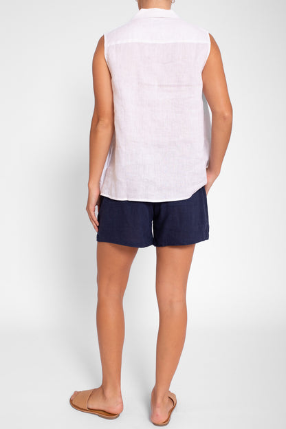 White Sleeveless Tiered Linen Shirt