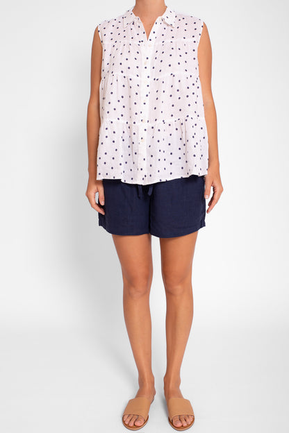 Navy Spot Tiered Sleeveless Shirt