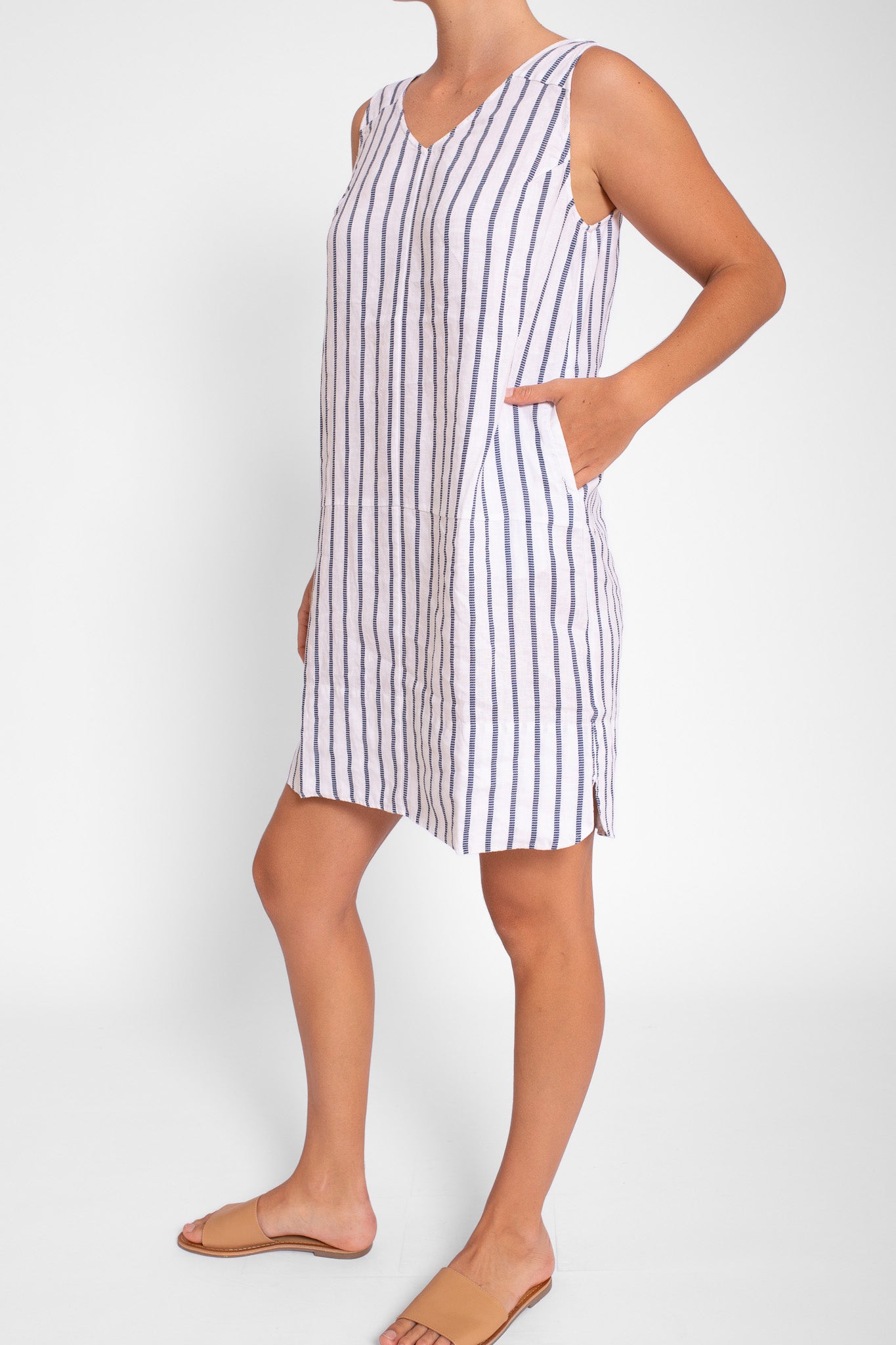 White with Navy Stitch Stripe Shift Dress HUT clothing Warehouse Sale White with Navy Stitch Stripe Shift Dress HUT clothing Warehouse Sale